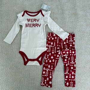 Okie Dokie Christmas Cream and Red Baby Pajama Set